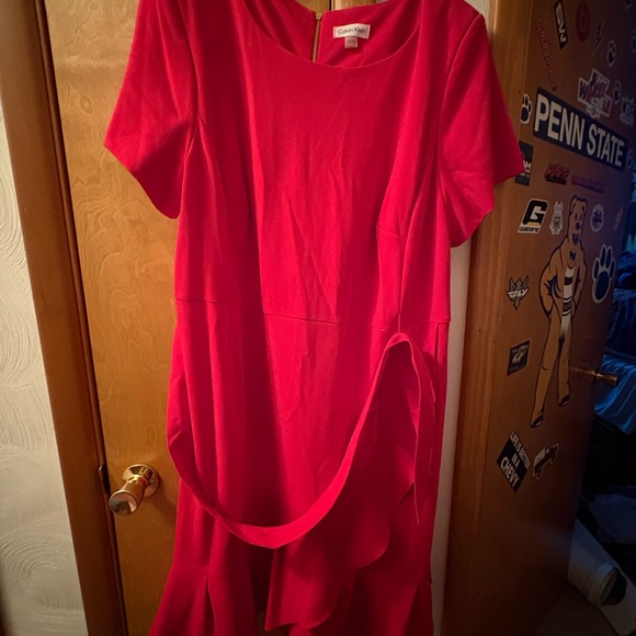 Calvin Klein Red Wrap Ruffle Dress Size 22W - Picture 2 of 4